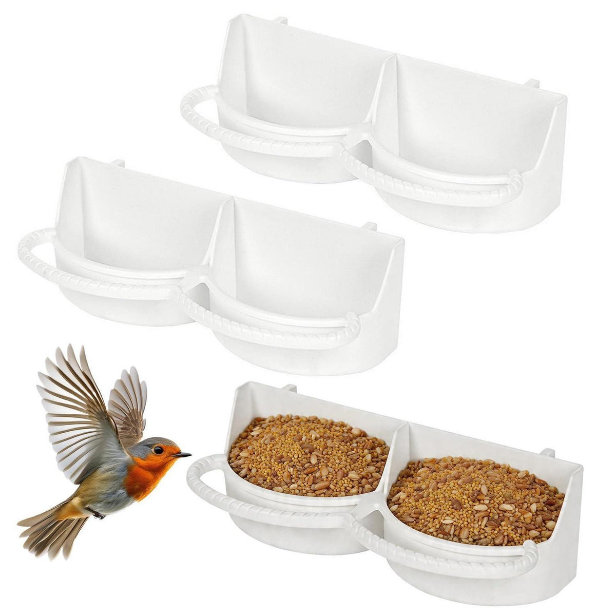3x Vogel Futternapf mit Trennung - Innen & Außen