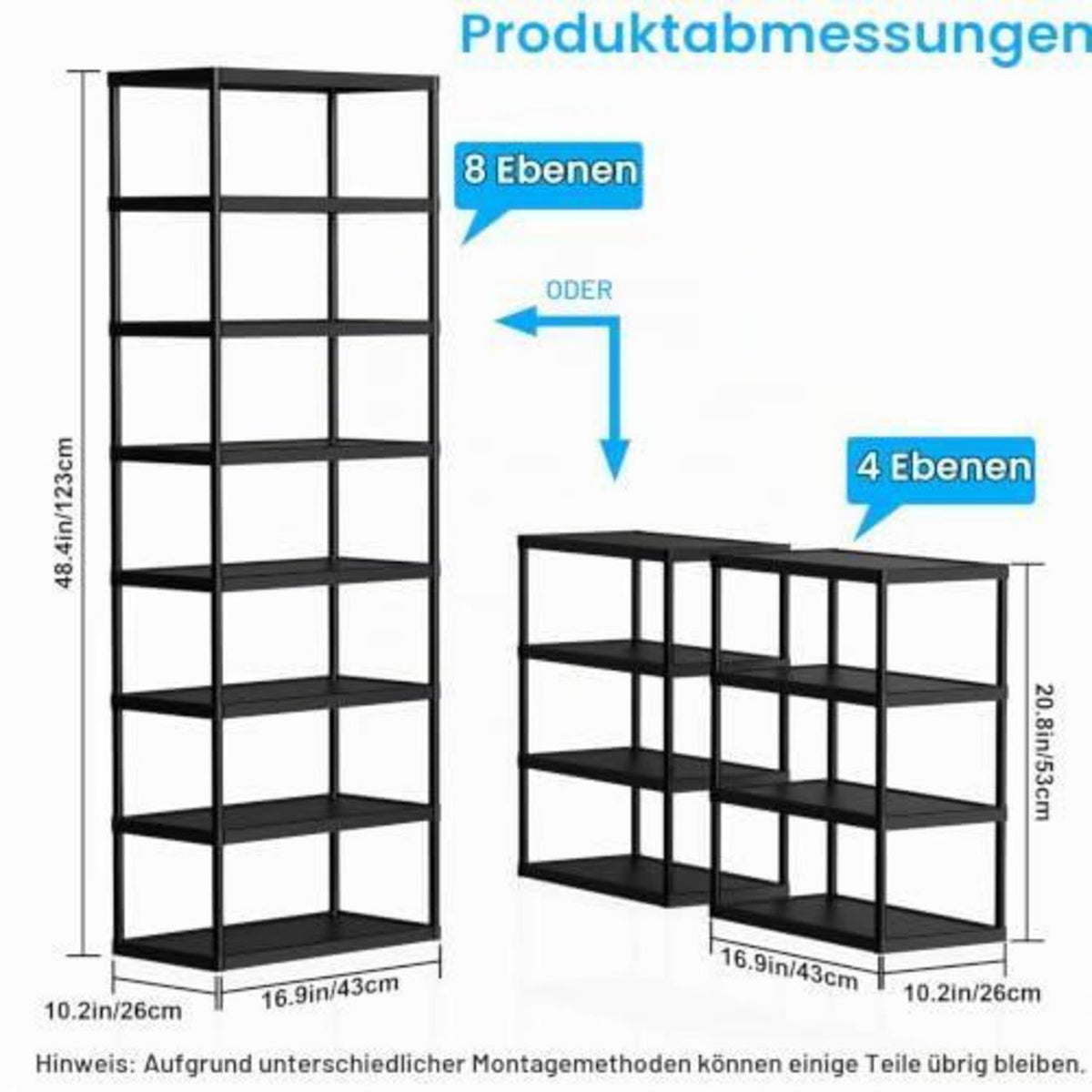 Platzsparendes Schuhregal 8 Ebenen – Vertikales Eckregal Schwarz