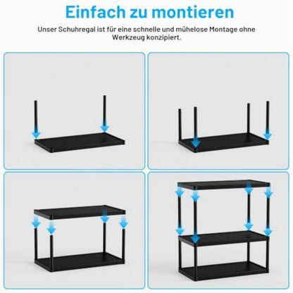 Platzsparendes Schuhregal 8 Ebenen – Vertikales Eckregal Schwarz