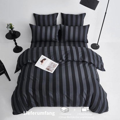 Baumwoll Bettwäsche Set 220x240 Dunkelgrau Gestreift 3-teilig