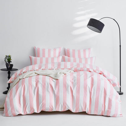 Baumwoll Bettwäsche Set 220x240 Rosa Weiß Gestreift