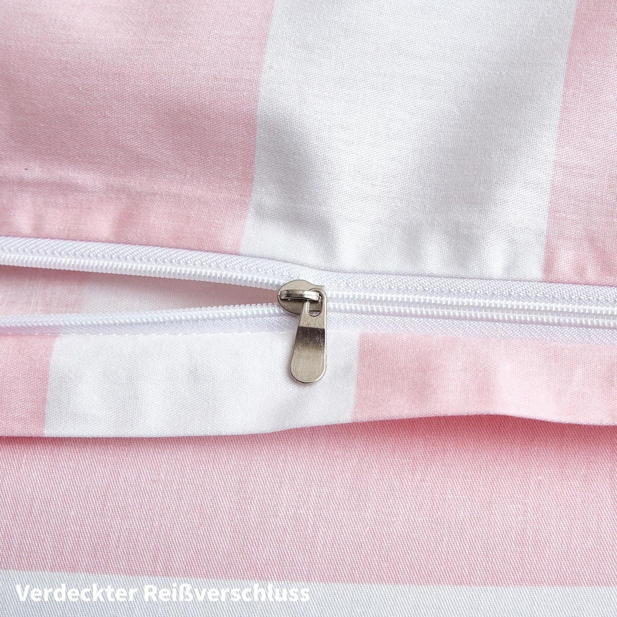 Baumwoll Bettwäsche Set 220x240 Rosa Weiß Gestreift