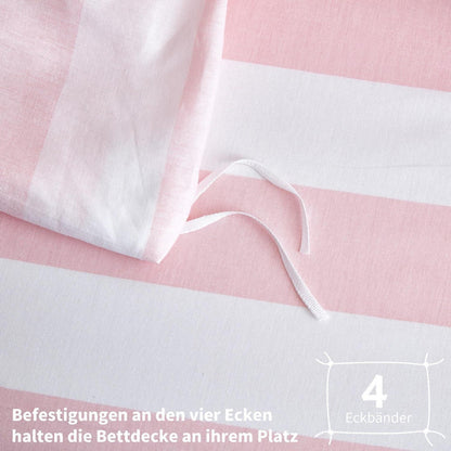Baumwoll Bettwäsche Set 220x240 Rosa Weiß Gestreift