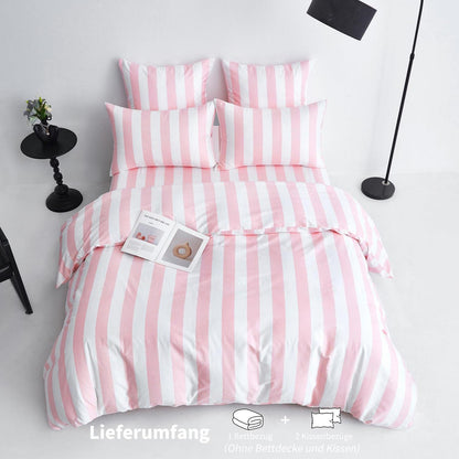 Baumwoll Bettwäsche Set 220x240 Rosa Weiß Gestreift