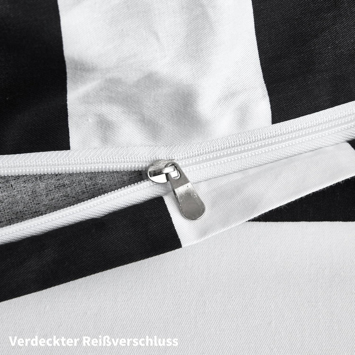 Bettwäsche Set 200x200 Baumwolle Schwarz Weiß Gestreift