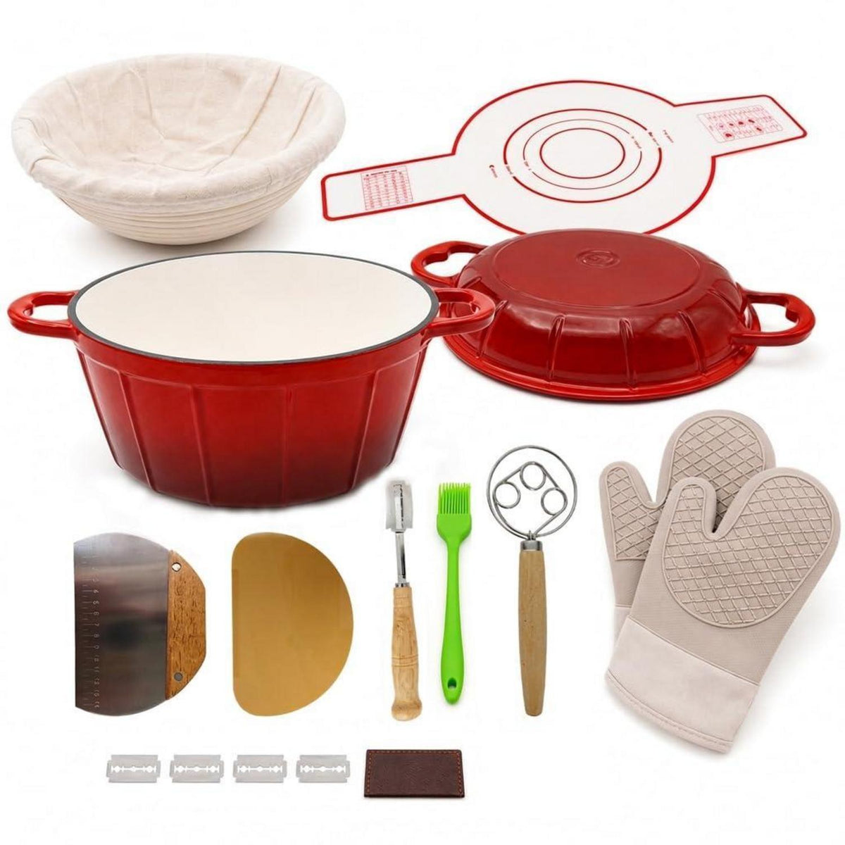 Emaille Gusseisen Dutch Oven Set mit Sauerteig Backwerkzeugen