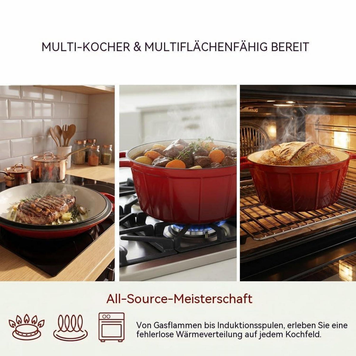Emaille Gusseisen Dutch Oven Set mit Sauerteig Backwerkzeugen