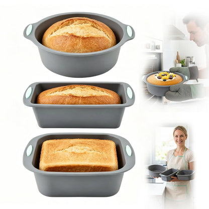 3er Set Silikon Backformen für Kuchen, Brot & Quiche