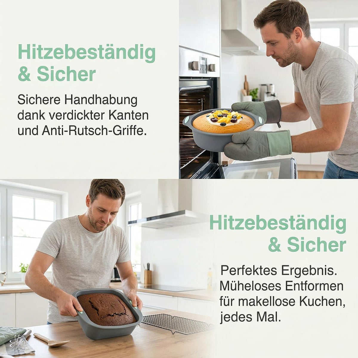 3er Set Silikon Backformen für Kuchen, Brot & Quiche