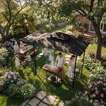 Grillpavillon mit Seitenmarkise & Doppeldach – BBQ Überdachung Schwarz