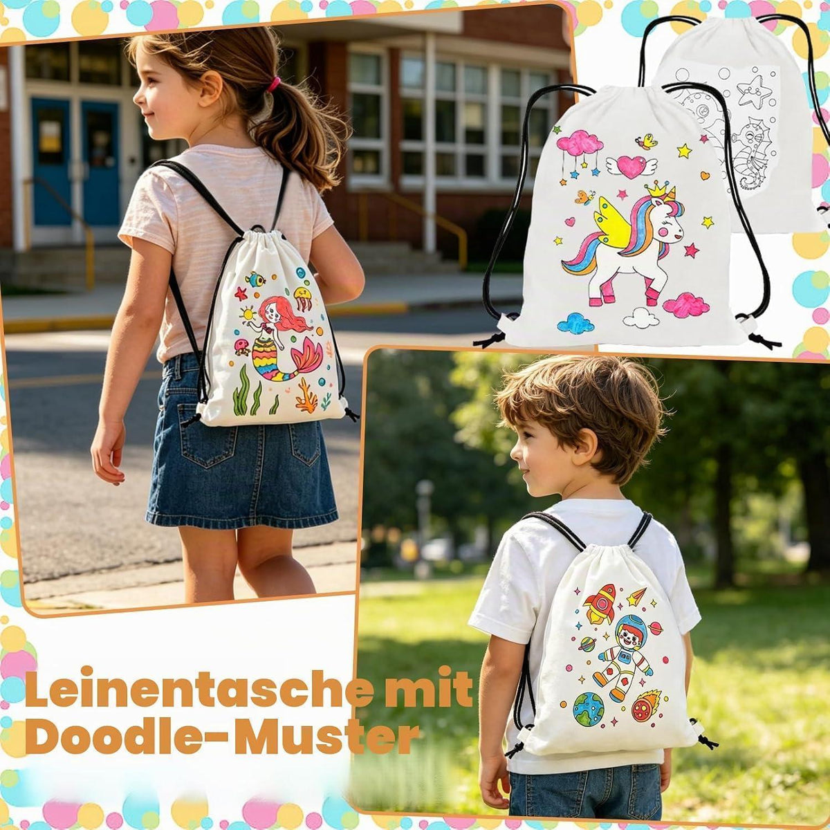 Stoffbeutel zum Bemalen mit Wachsmalstiften & Glitzersteinen
