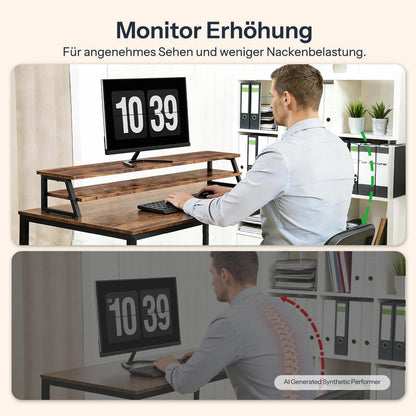 Monitorständer für 2 Monitore, 100cm, Vintagebraun/Schwarz