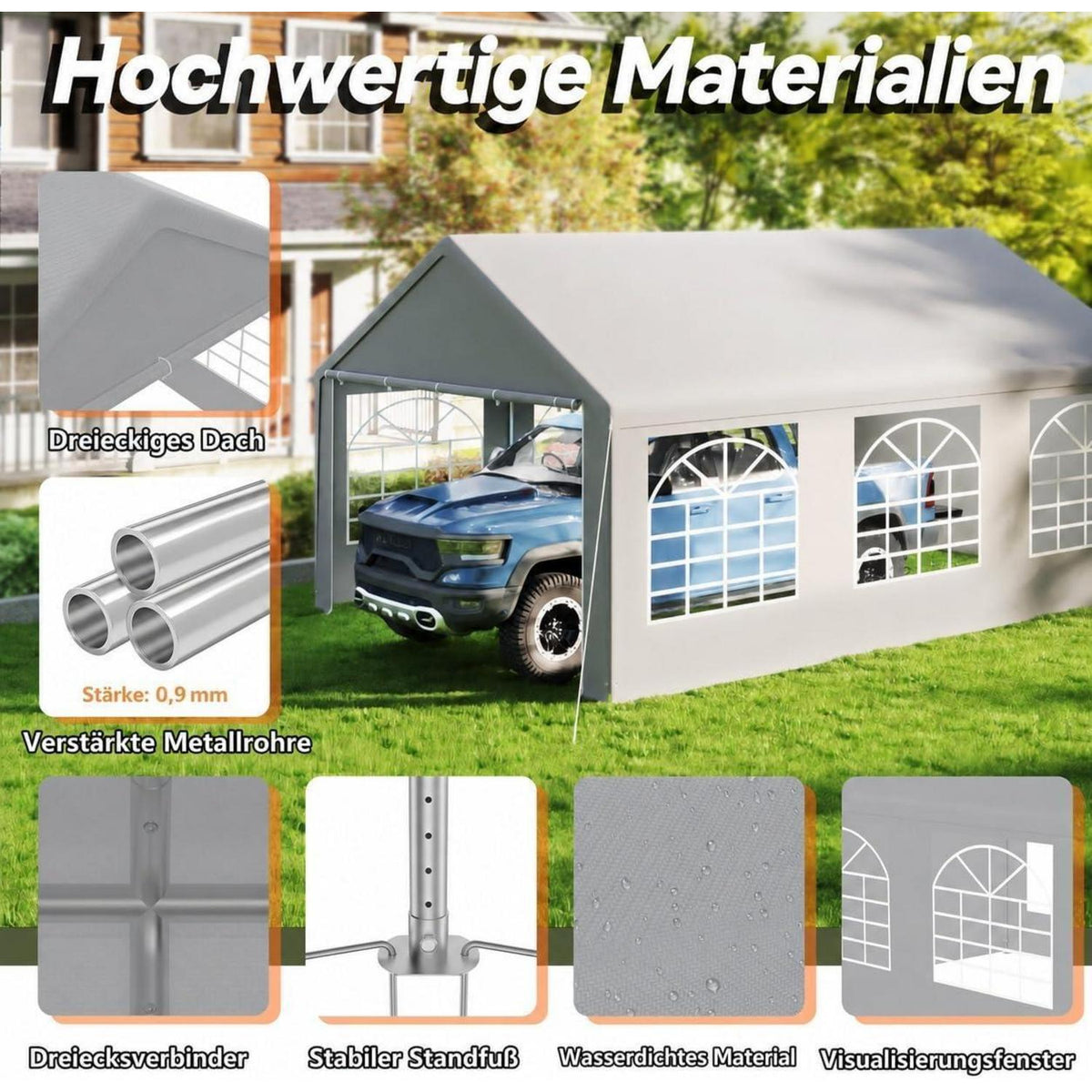 Partyzelt 4x6m Grau – Wasserdicht & UV-Schutz für Garten & Events
