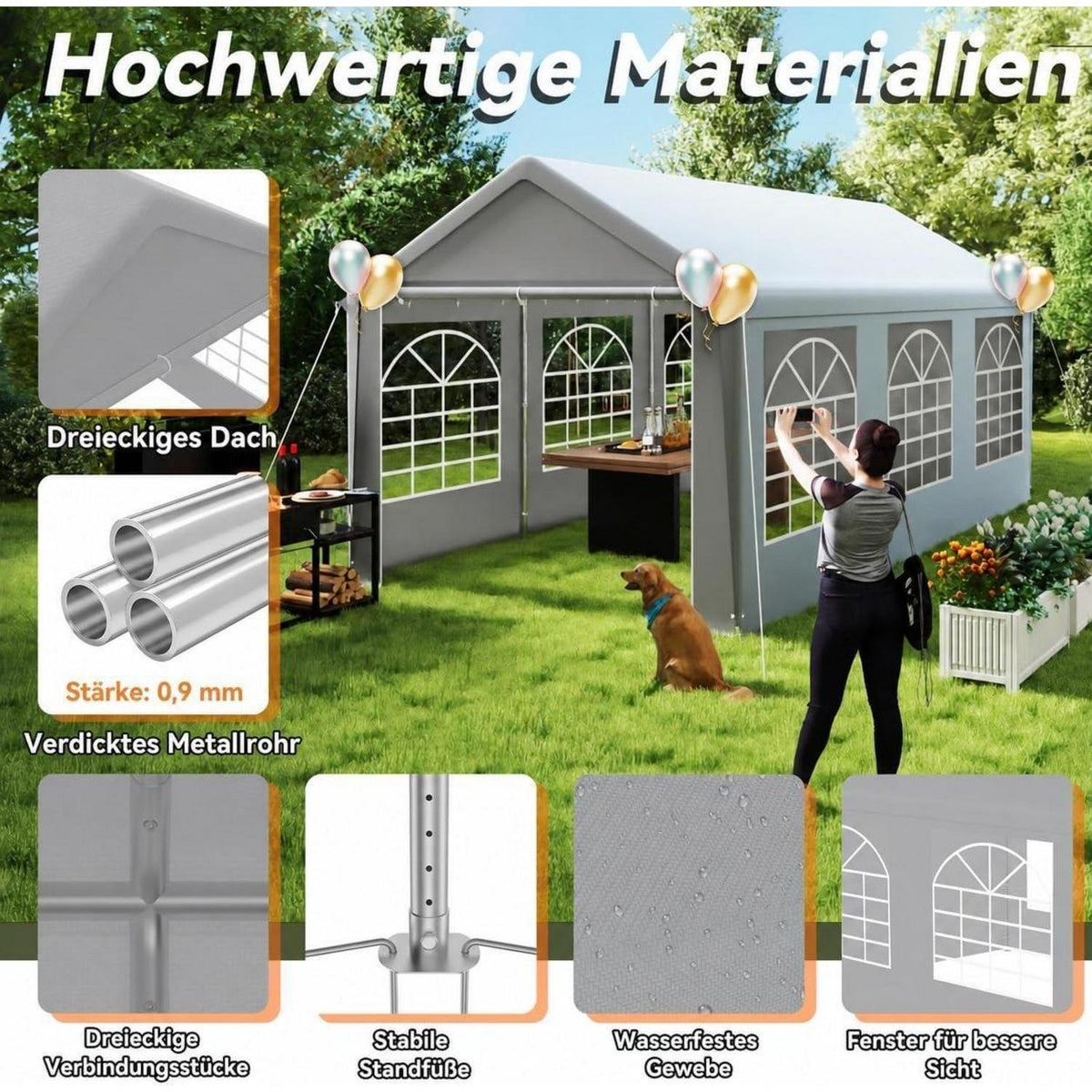Partyzelt 3x6m Grau – Wasserdicht & UV-Schutz für Garten & Events