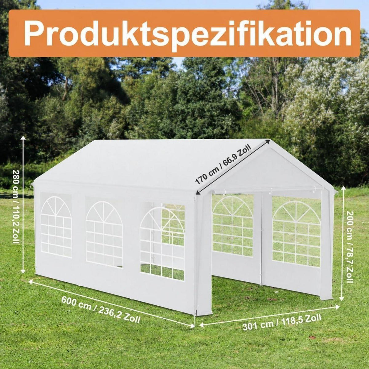 Partyzelt 3x6m – Weißes Garten- & Festzelt mit Zubehör