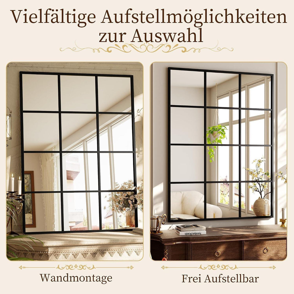 Wandspiegel Gitter Schwarz 100x75 cm – Dekorativer Kosmetikspiegel