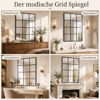 Wandspiegel Gitter Schwarz 70x50 cm – Dekorativer Kosmetikspiegel