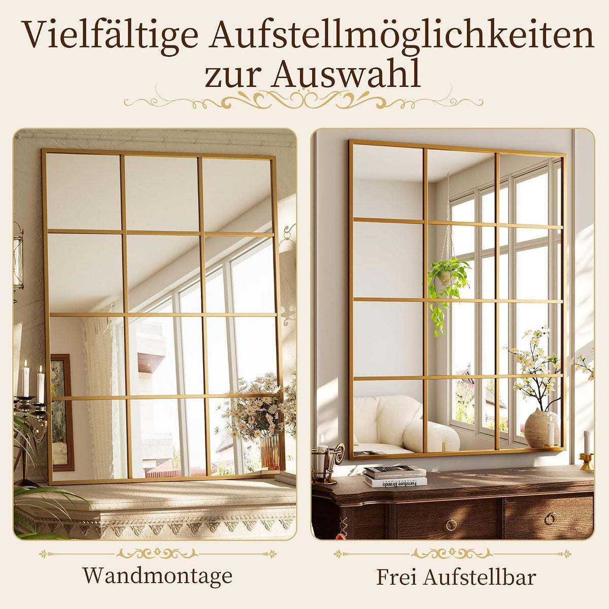 Koonmi Wandspiegel Gitter Gold 100x75 cm