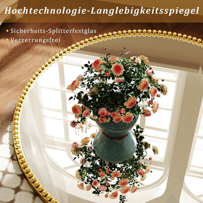 Runder Wandspiegel 60cm mit Gold Perlenrahmen – Retro Deko Spiegel