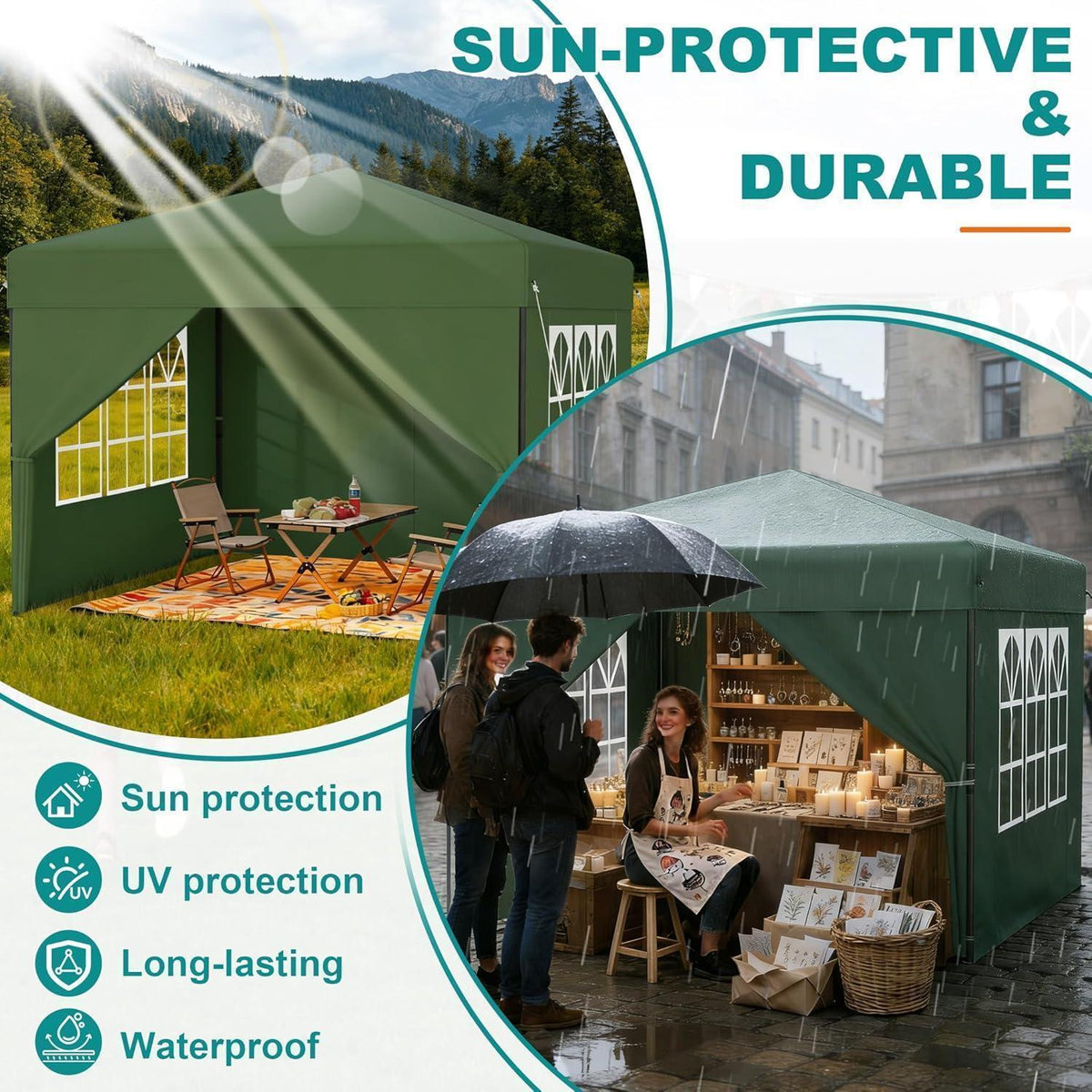 Faltpavillon 2.5x2.5 Wasserdicht & Stabil mit Seitenwänden