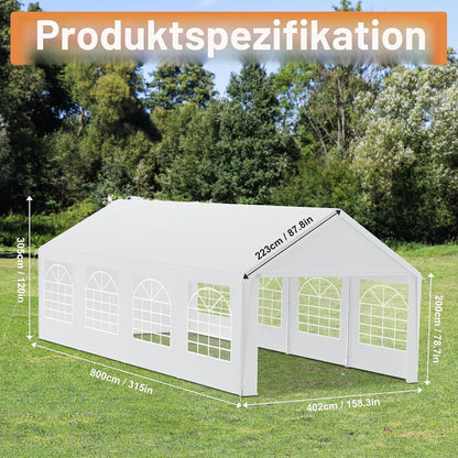 Partyzelt 4x8m Weiß – Stabiler Pavillon mit Seitenwänden