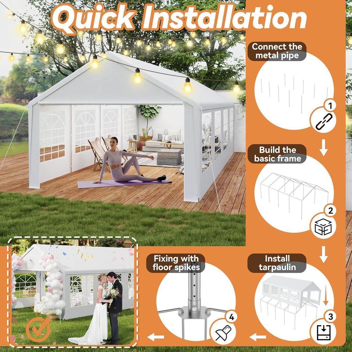 Partyzelt 4x8m Weiß – Stabiler Pavillon mit Seitenwänden