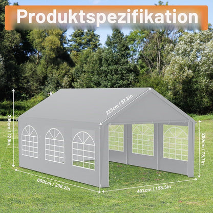 Partyzelt 4x6m Grau – Wasserdicht & Stabil für Garten & Events