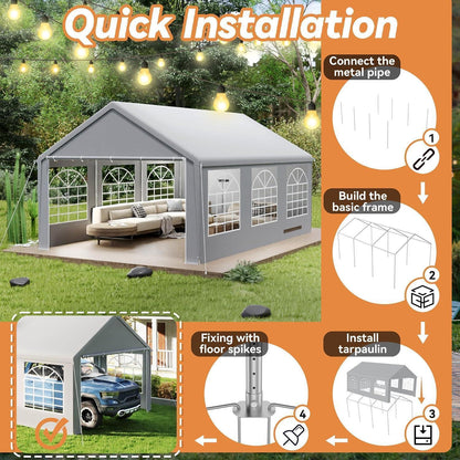 Partyzelt 4x6m Grau – Wasserdicht & Stabil für Garten & Events