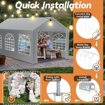 Partyzelt 3x6m Grau – Wasserdicht & Stabil für Garten & Events