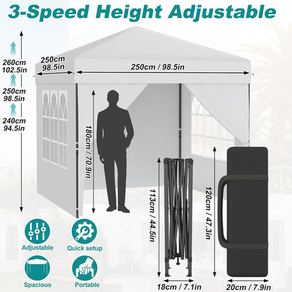 Faltpavillon 2.5x2.5 Wasserdicht & Stabil mit Seitenwänden