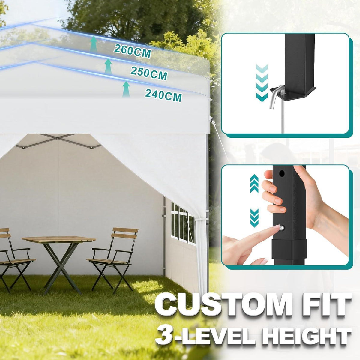 Faltpavillon 2.5x2.5 Wasserdicht & Stabil mit Seitenwänden