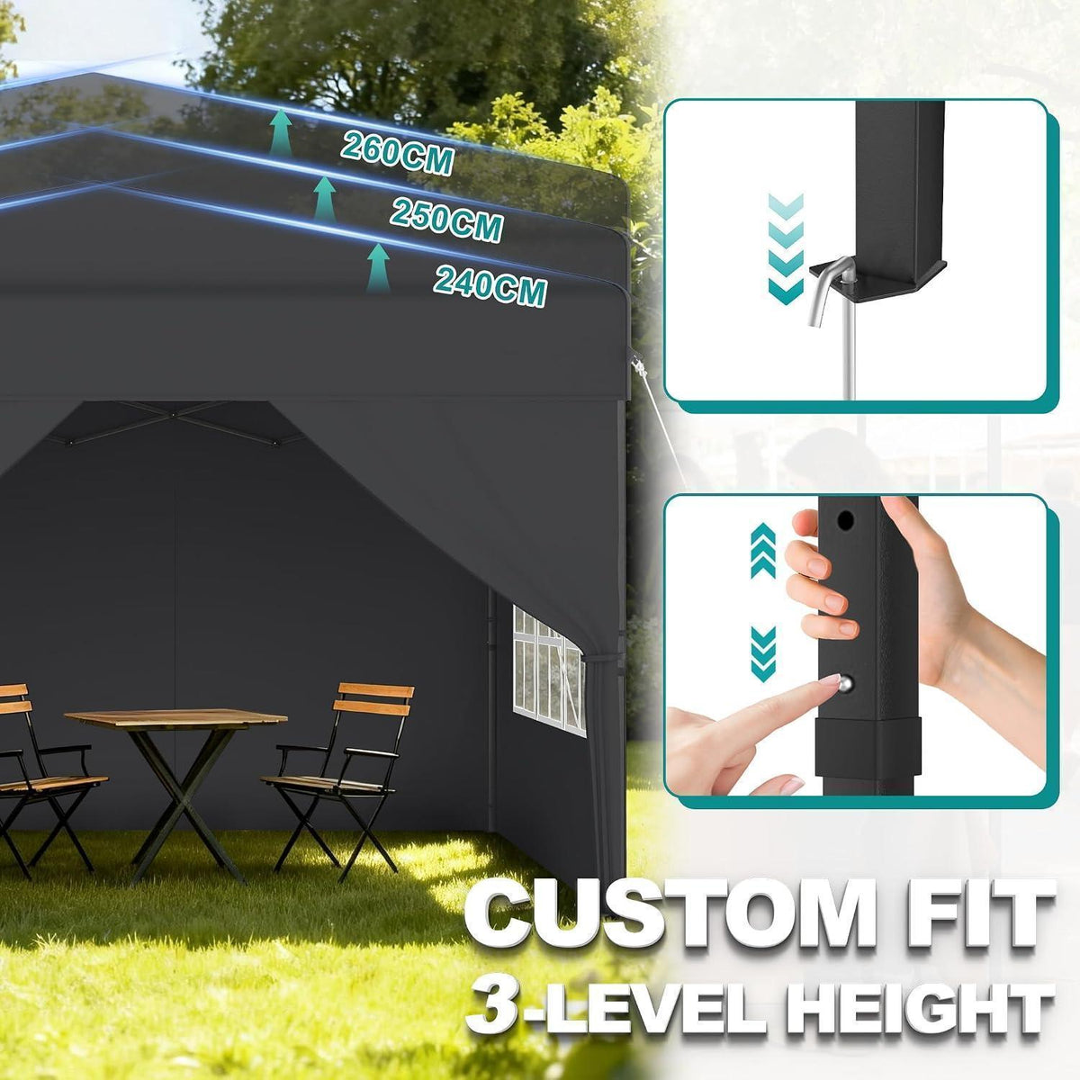 3x3 Pavillon Wasserdicht & Stabil – Garten Partyzelt mit Seitenwänden