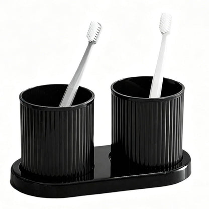 Doppel Zahnbürstenhalter Set Schwarz – Badezimmer Organizer