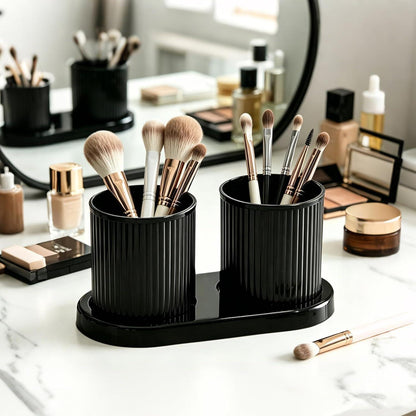 Doppel Zahnbürstenhalter Set Schwarz – Badezimmer Organizer