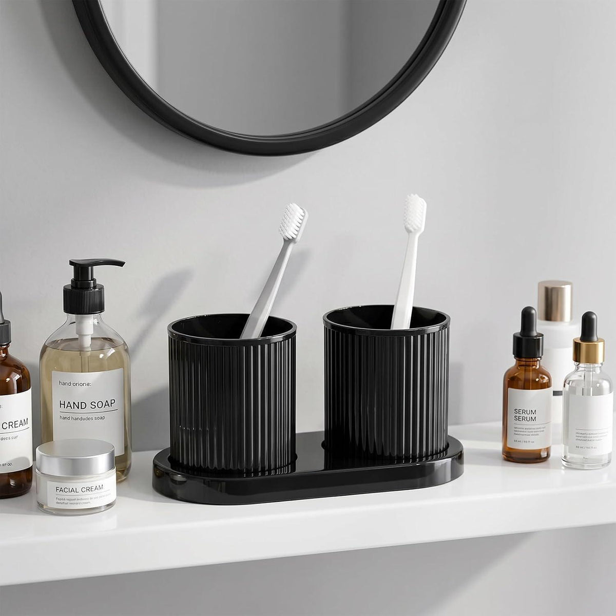 Doppel Zahnbürstenhalter Set Schwarz – Badezimmer Organizer