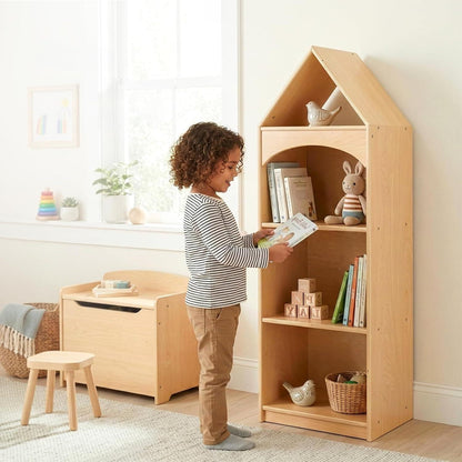 Kinder Bücherregal Holz 4 Etagen – Hausform für Spielzimmer