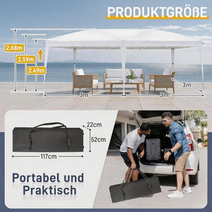 Faltpavillon 3x6m mit Seitenteilen – Stabil & Wetterfest