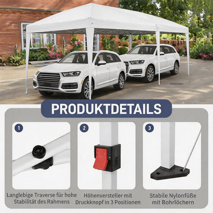 Faltpavillon 3x6m mit Seitenteilen – Stabil & Wetterfest