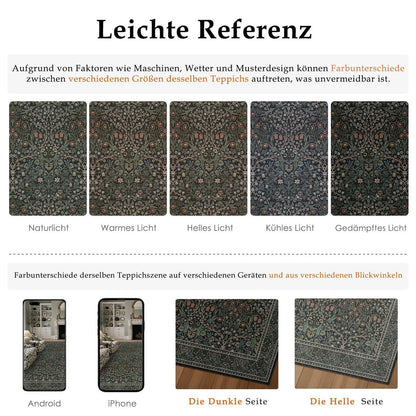 Vintage Teppich Grün 200x300cm - Waschbarer Wohnzimmerteppich