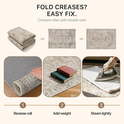 Vintage Teppich Braunbeige 160x230cm – Waschbar & Rutschfest