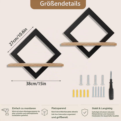 Wandregal im Rauten-Design aus Holz, Boho Stil