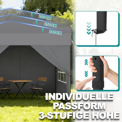 Pop-Up Pavillon 2,5x2,5m mit Seitenwänden – Garten Party Zelt