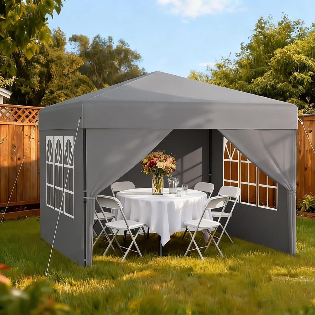 Pop-Up Pavillon 2,5x2,5m mit Seitenwänden – Garten Party Zelt