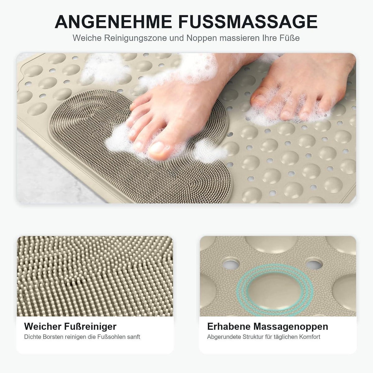 Rutschfeste Duschmatte 60x90cm – Komfortable TPE Duscheinlage mit Saugnäpfen
