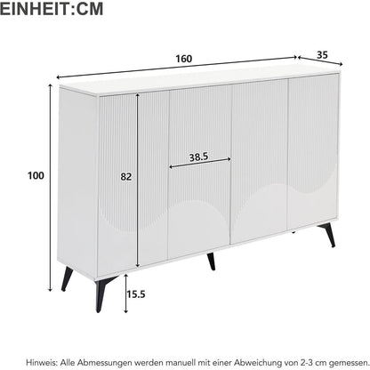 Weißes Sideboard mit 4 Türen & Verstellböden (160cm)