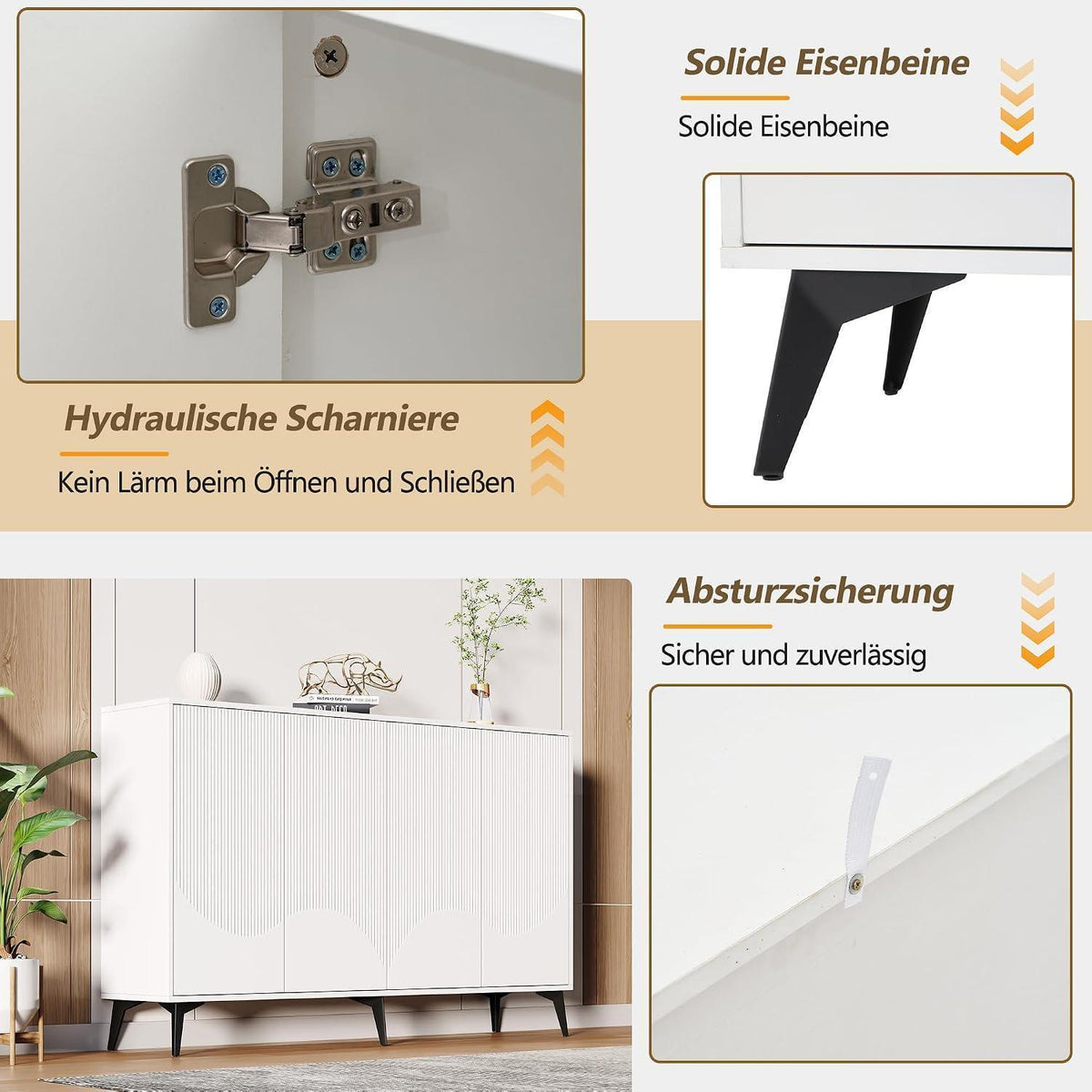 Weißes Sideboard mit 4 Türen & Verstellböden (160cm)