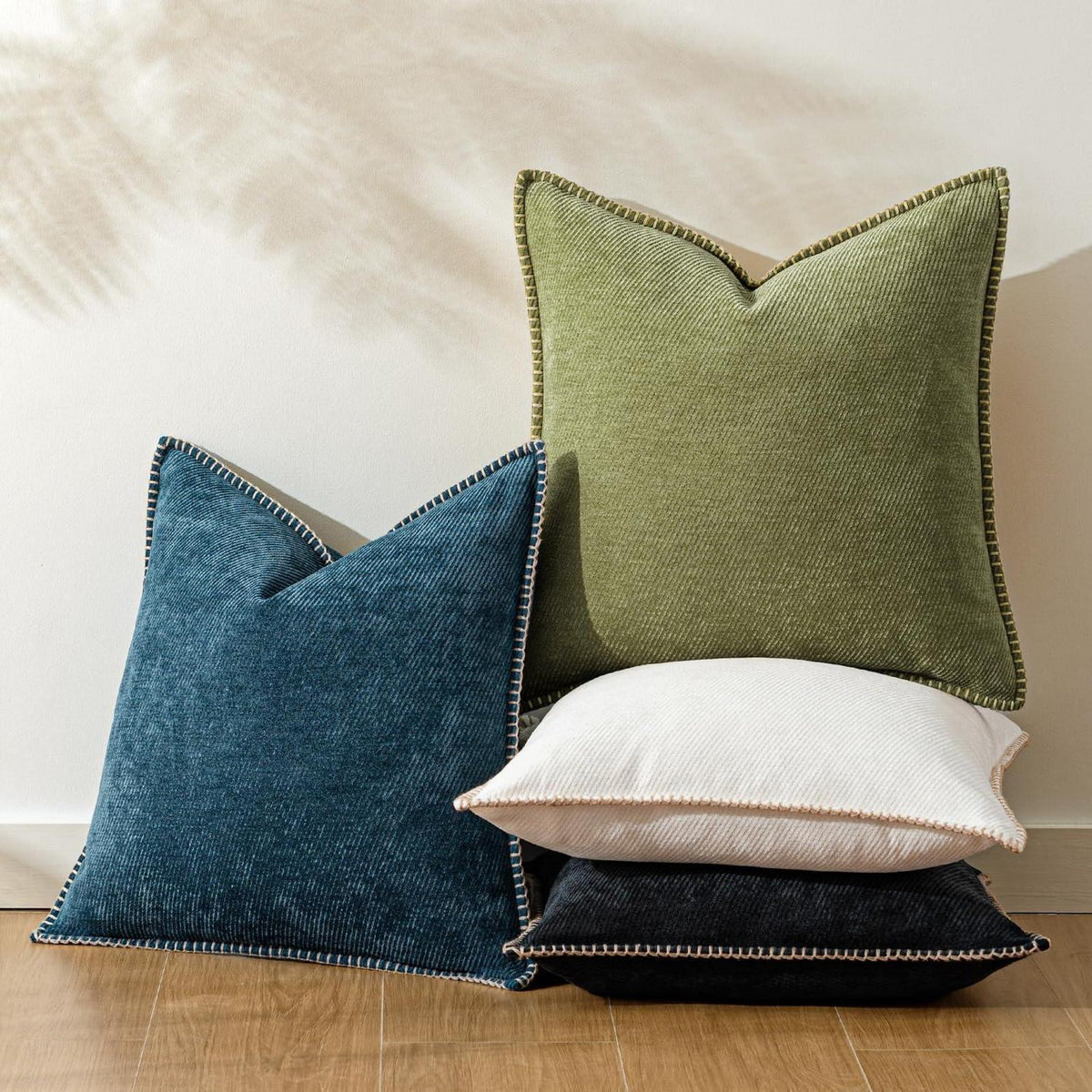 Chenille Kissenbezug 40x40 cm, 2er Set Grün – Struktur Strick