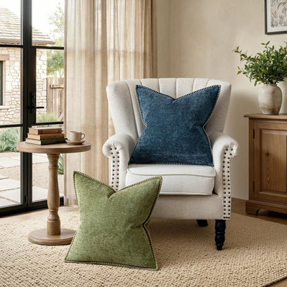 Chenille Kissenbezug 40x40 cm, 2er Set Grün – Struktur Strick