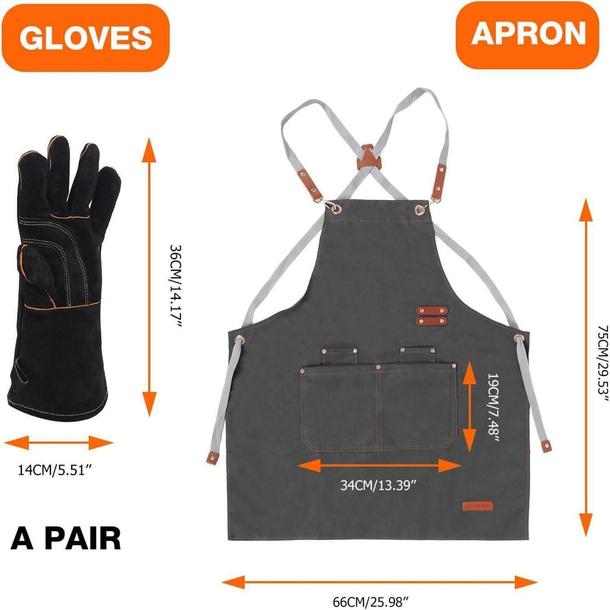 Hitzebeständige Grillhandschuhe & Schürze mit Taschen