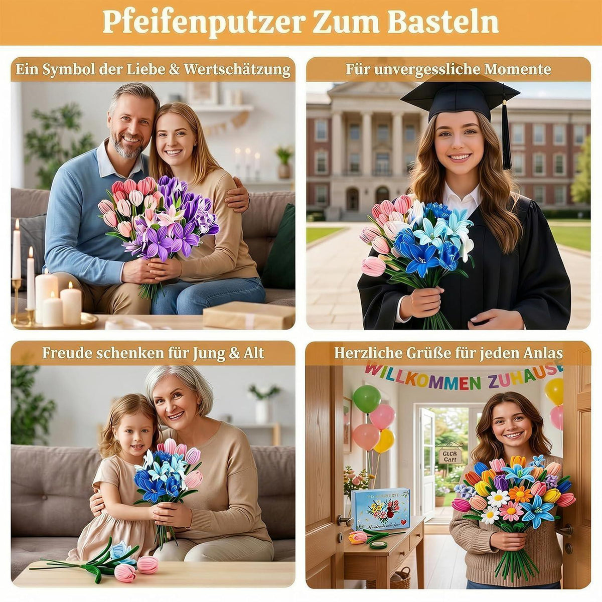 Pfeifenreiniger Blumen Set | 1000tlg. Bastelset für kreative Blumen